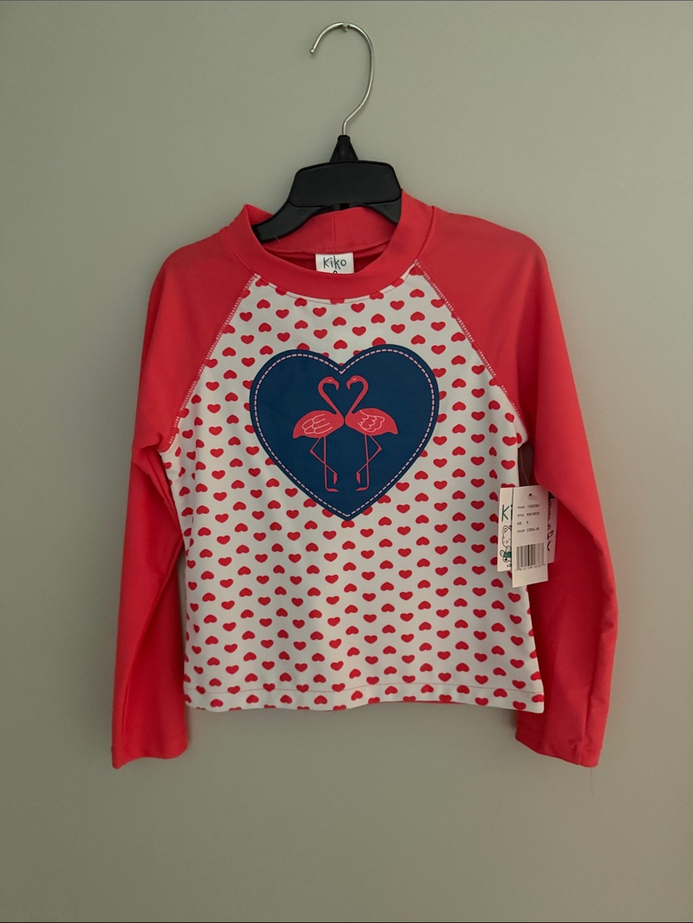 Kiko Coral Sleeve Rash Guard with Navy Heart and Pink Flamingos